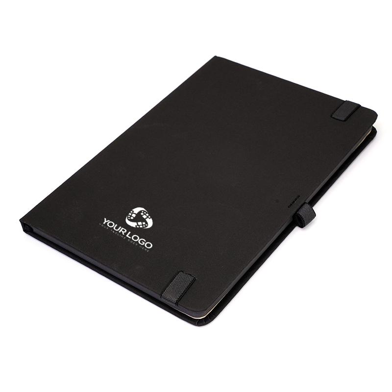 Personalised Pu Leather Note Book With Elastic & Pen Holder - Black